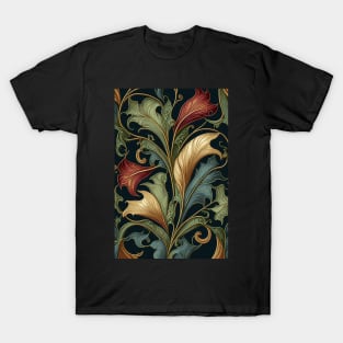 Floral Garden Botanical Print with Fall Gold Flowers and Leaves T-Shirt